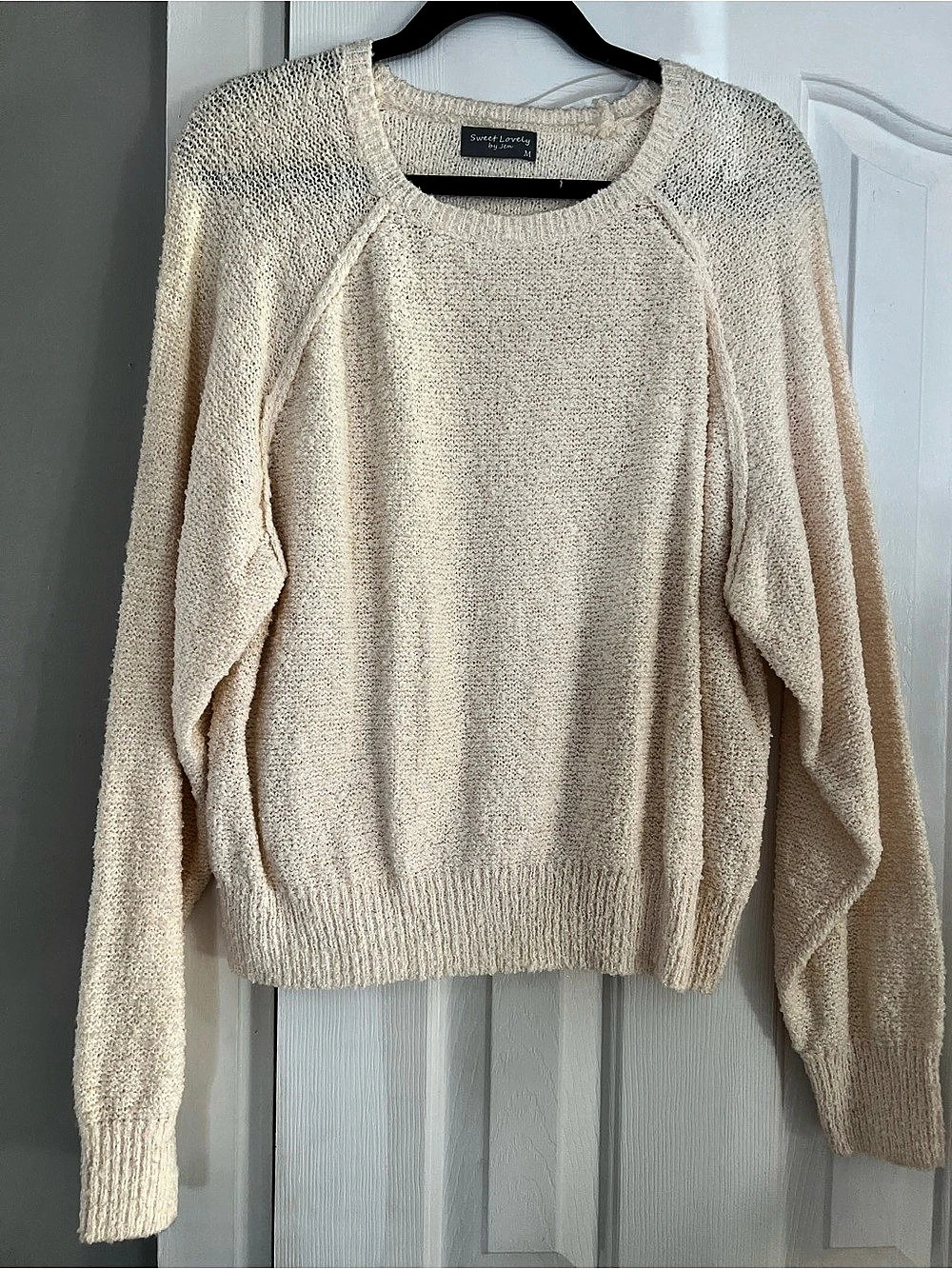 Sweet Lovely by Jen Cream Knit Crewneck Sweater